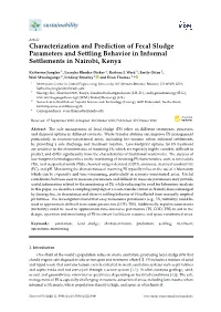 Characterization and Prediction of Fecal Sludge Parameters and Settling Behavior in Informal Settlements in Nairobi, Kenya