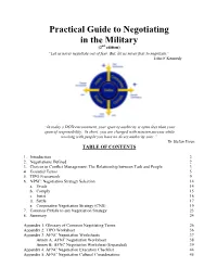 Practical Guide to Negotiating in the Military (2Nd Edition) “Let Us Never Negotiate out of Fear