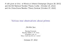 Various New Observations About Primes