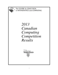 2013 Canadian Computing Competition Results