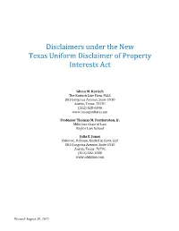 Disclaimers Under the New Texas Uniform Disclaimer of Property Interests Act