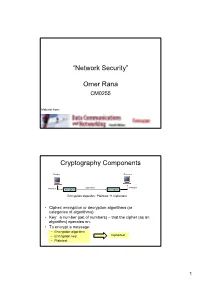 “Network Security” Omer Rana Cryptography Components