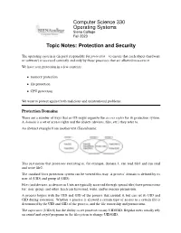 Topic Notes: Protection and Security