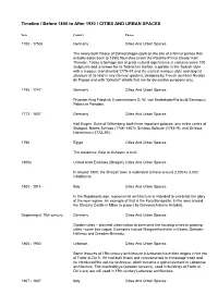 Timeline / Before 1800 to After 1930 / CITIES and URBAN SPACES