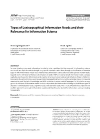 Types of Lexicographical Information Needs and Their Relevance for Information Science