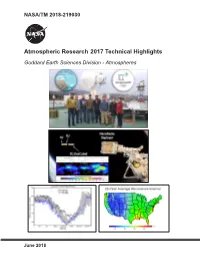 2017 Atmospheric Research Technical Highlights