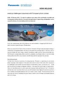 NEWS RELEASE Eneloop Challenges Consumers with European Photo Contest