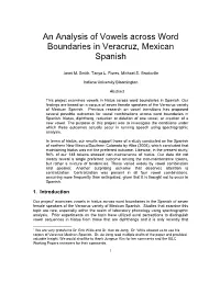 An Analysis of Vowels Across Word Boundaries in Veracruz, Mexican Spanish