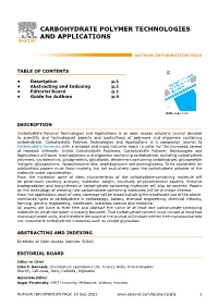 Carbohydrate Polymer Technologies and Applications