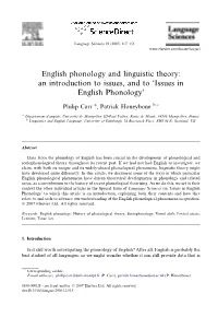 English Phonology and Linguistic Theory: an Introduction to Issues, and to ‘Issues in English Phonology’