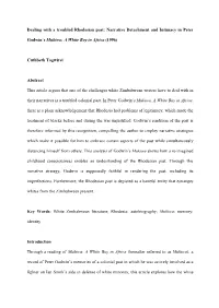 Narrative Detachment and Intimacy in Peter Godwin's Mukiwa