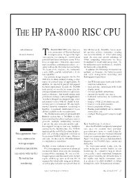 The Hp Pa-8000 Risc Cpu