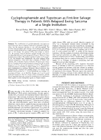 Cyclophosphamide and Topotecan As First-Line Salvage Therapy in Patients with Relapsed Ewing Sarcoma at a Single Institution