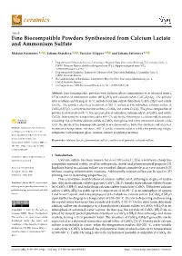 Fine Biocompatible Powders Synthesized from Calcium Lactate and Ammonium Sulfate