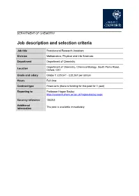 Job Description and Person Specificationselection Criteria