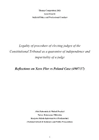Legality of Procedure of Electing Judges of the Constitutional Tribunal As a Guarantee of Independence and Impartiality of a Judge