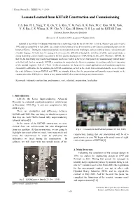 Lessons Learned from KSTAR Construction and Commissioning