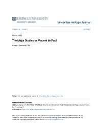 The Major Studies on Vincent De Paul