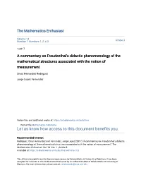 A Commentary on Freudenthal's Didactic Phenomenology of the Mathematical Structures Associated with the Notion of Measurement