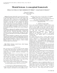 Mental Lexicon: a Conceptual Framework