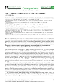 New Combinations in Lomatium (Apiaceae, Subfamily Apioideae)