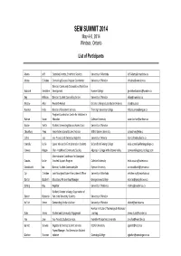 SEM Summit 2014 Participant List