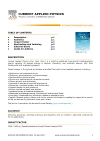 CURRENT APPLIED PHYSICS "Physics, Chemistry and Materials Science"