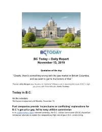 Daily Report November 13, 2019 Today in BC