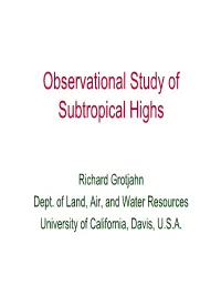 Observational Study of Subtropical Highs