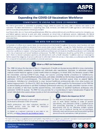 PREP Act Fact Sheet: Expanding the COVID-19 Vaccination Workforce