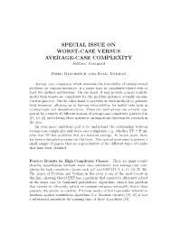 SPECIAL ISSUE on WORST-CASE VERSUS AVERAGE-CASE COMPLEXITY Editors’ Foreword