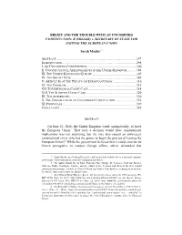 BREXIT and the TROUBLE with an UNCODIFIED CONSTITUTION: R (MILLER) V