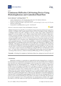 Continuous ES/Feeder Cell-Sorting Device Using Dielectrophoresis and Controlled Fluid Flow