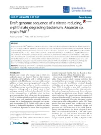 Draft Genome Sequence of a Nitrate-Reducing, O-Phthalate Degrading Bacterium, Azoarcus Sp. Strain PA01T Madan Junghare1,2*, Yogita Patil2 and Bernhard Schink2