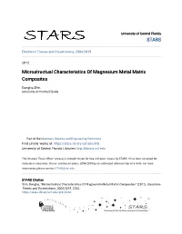 Microstructual Characteristics of Magnesium Metal Matrix Composites