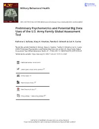 Preliminary Psychometrics and Potential Big Data Uses of the U.S. Army Family Global Assessment Tool