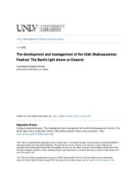 The Development and Management of the Utah Shakespearean Festival: the Bard's Light Shone on Deseret