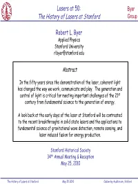 The History of Lasers at Stanford Group