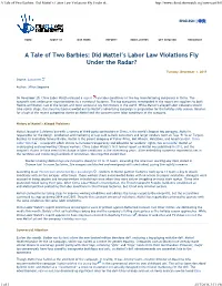 A Tale of Two Barbies: Did Mattel's Labor Law Violations Fly Under The