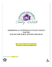 Admissions & Continued Occupancy Policy for the Low-Income Public
