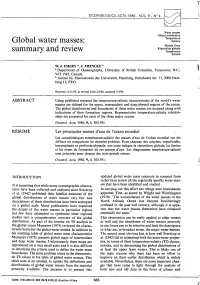 Global Water Masses : Summary and Review