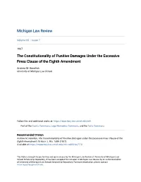 The Constitutionality of Punitive Damages Under the Excessive Fines Clause of the Eighth Amendment