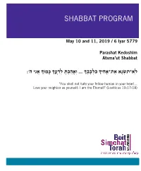 Shabbat Program Shabbat Program
