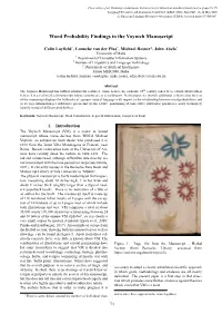 Word Probability Findings in the Voynich Manuscript