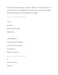 A Formal Approach to the Translation of French Poetry, with a Representative Selection of Translated