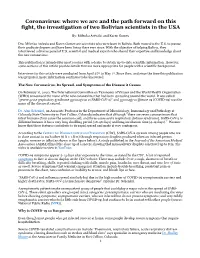 Coronavirus: Where We Are and the Path Forward on This Fight, the Investigation of Two Bolivian Scientists in the USA
