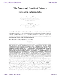 The Access and Quality of Primary Education in Karnataka