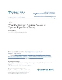 What Did God Say? a Critical Analysis of Dynamic Equivalence Theory Katelyn R