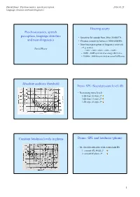 Psychoacoustics, Speech Perception, Language Structure and Neurolinguistics Hearing Acuity Absolute Auditory Threshold Constant