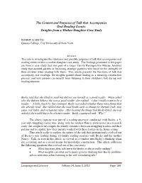 The Content and Purposes of Talk That Accompanies Oral Reading Events: Insights from a Mother-Daughter Case Study